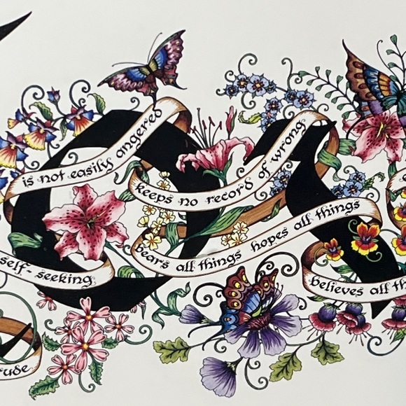 Bible Verse Love Chapter 1 Corinthians 13:4 Stacie Merlo Calligraphy Art Signed - Picture 4 of 9